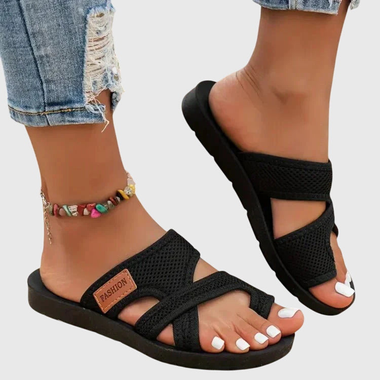Willow | Cross Strap Slip On Flat Sandals