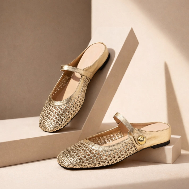 Willow | Elegant Woven Mary Jane Flat Mules