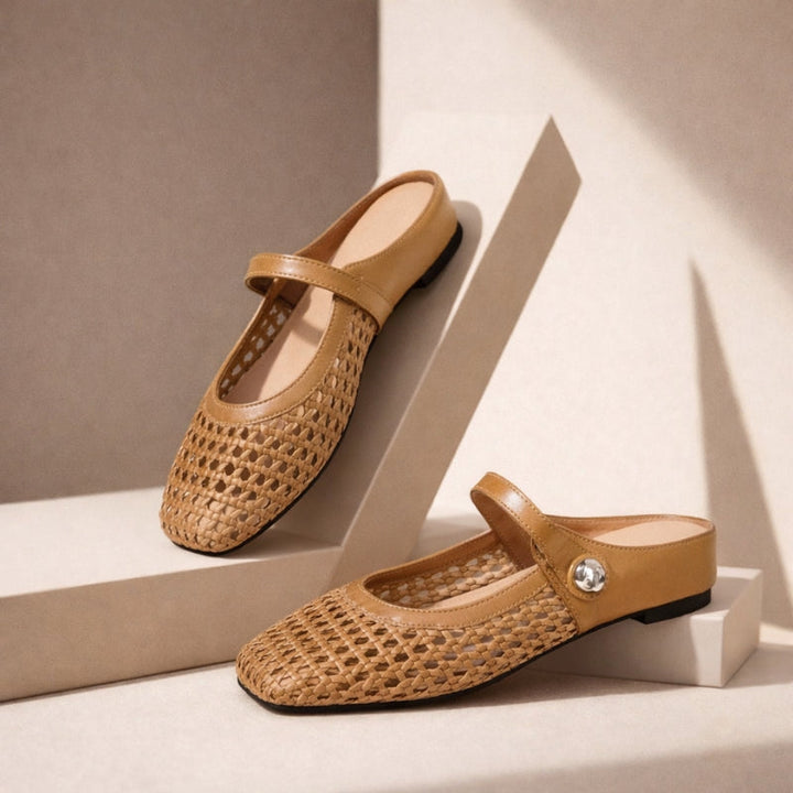 Willow | Elegant Woven Mary Jane Flat Mules