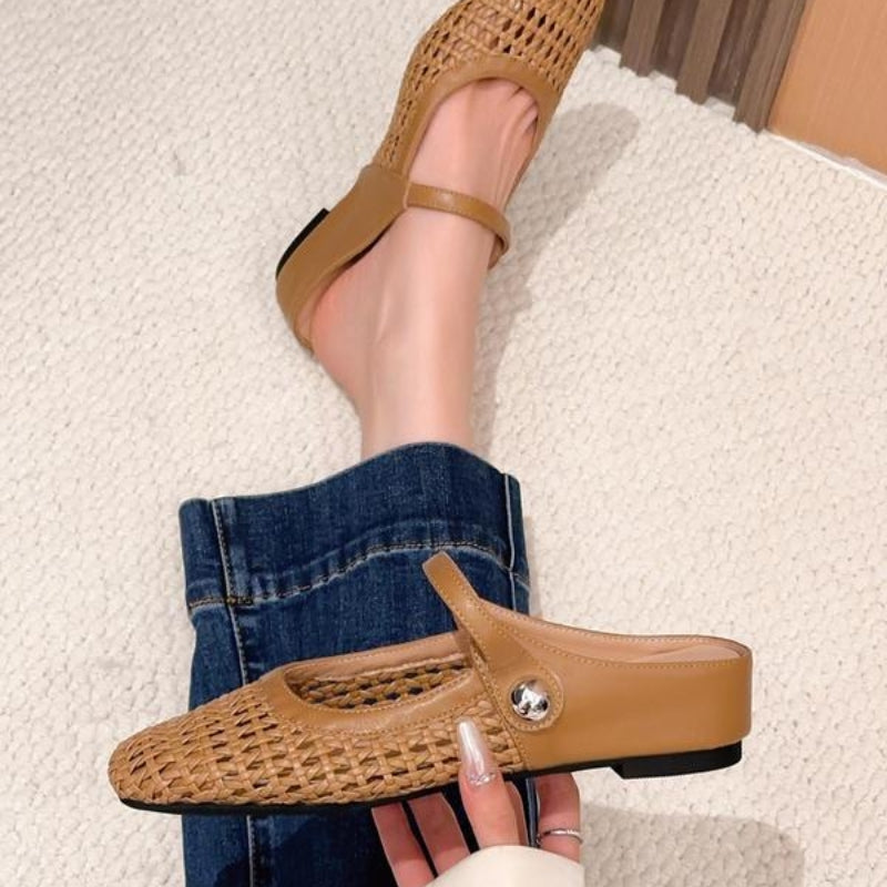 Willow | Elegant Woven Mary Jane Flat Mules