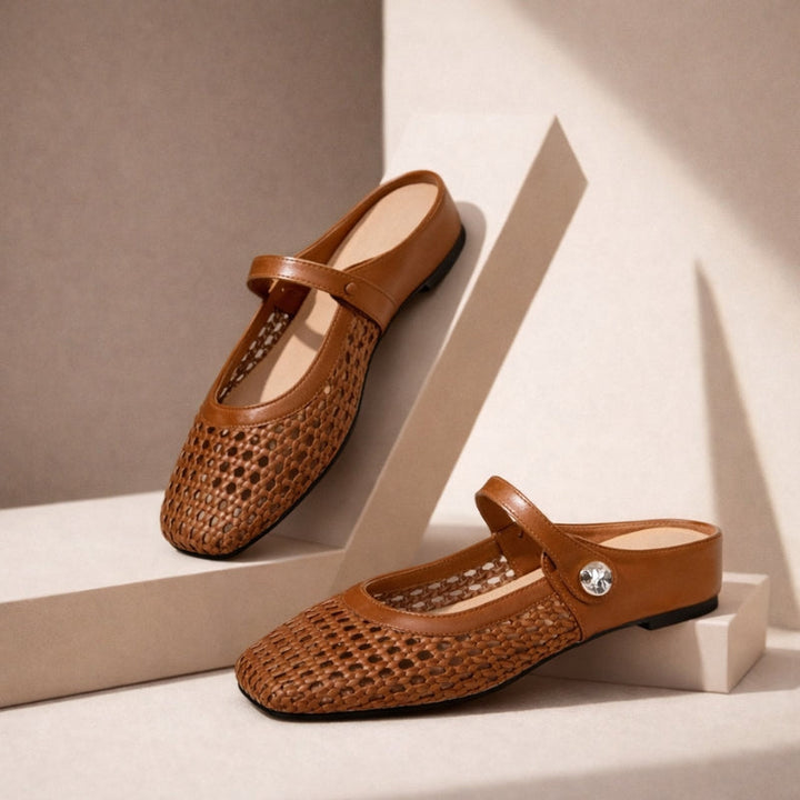 Willow | Elegant Woven Mary Jane Flat Mules