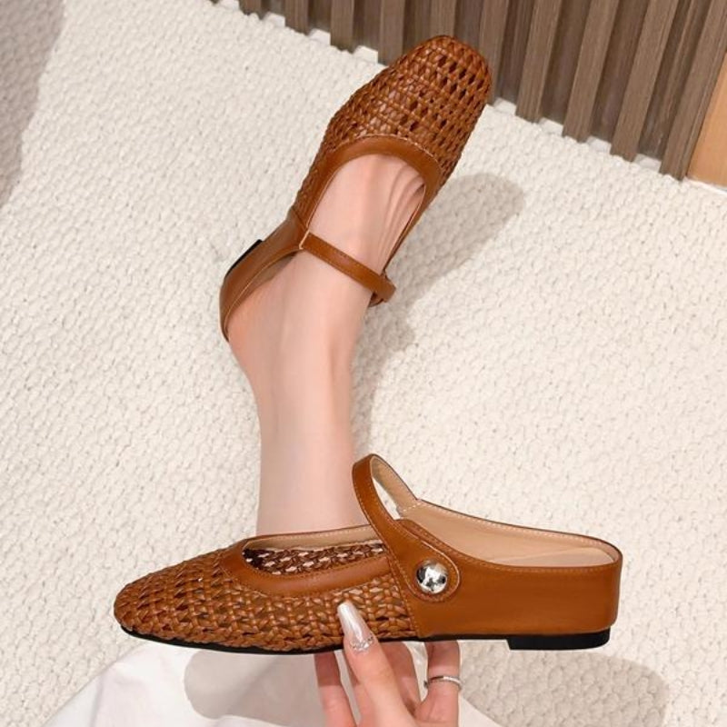 Willow | Elegant Woven Mary Jane Flat Mules