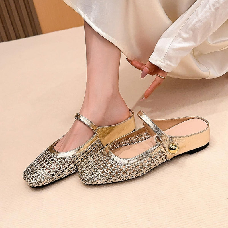 Willow | Elegant Woven Mary Jane Flat Mules
