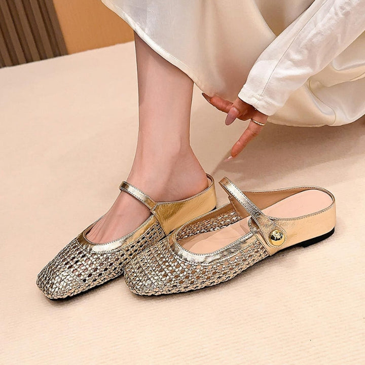 Willow | Elegant Woven Mary Jane Flat Mules