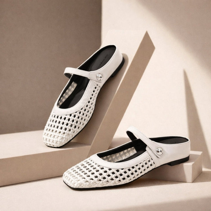 Willow | Elegant Woven Mary Jane Flat Mules