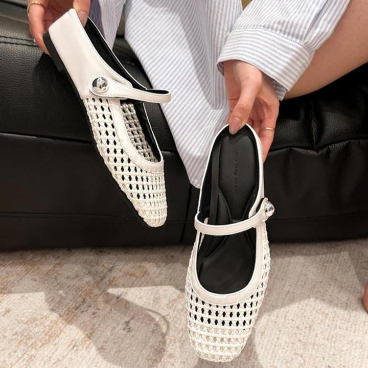 Willow | Elegant Woven Mary Jane Flat Mules