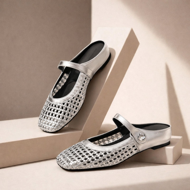 Willow | Elegant Woven Mary Jane Flat Mules