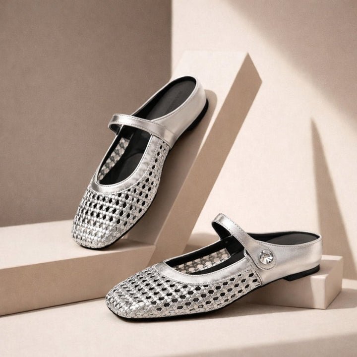 Willow | Elegant Woven Mary Jane Flat Mules