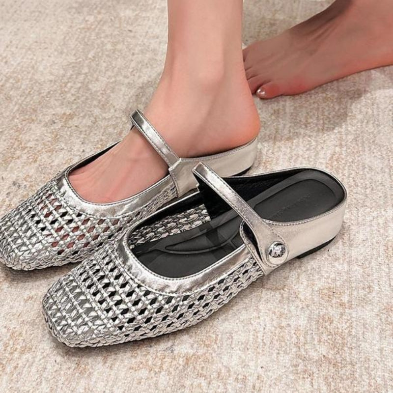 Willow | Elegant Woven Mary Jane Flat Mules