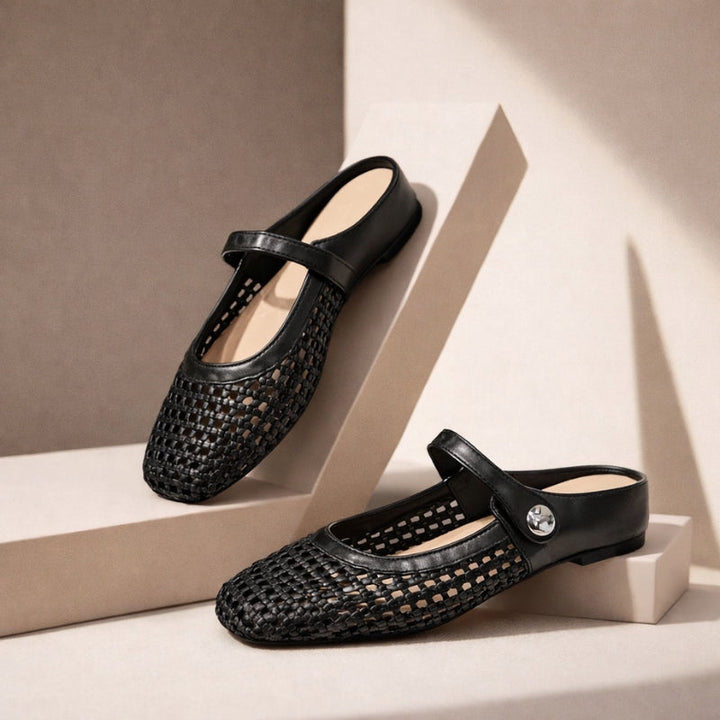 Willow | Elegant Woven Mary Jane Flat Mules