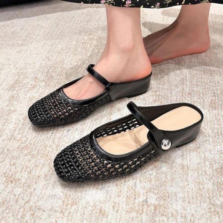 Willow | Elegant Woven Mary Jane Flat Mules
