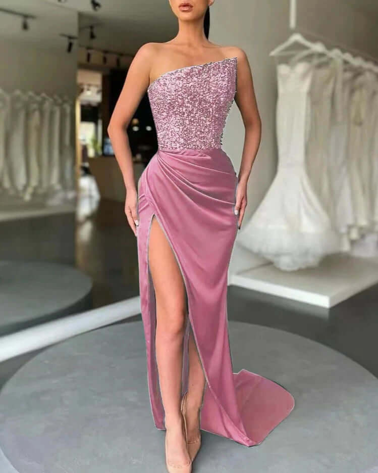 Willow | One-Shoulder Sequin Evening Dress with High Slit