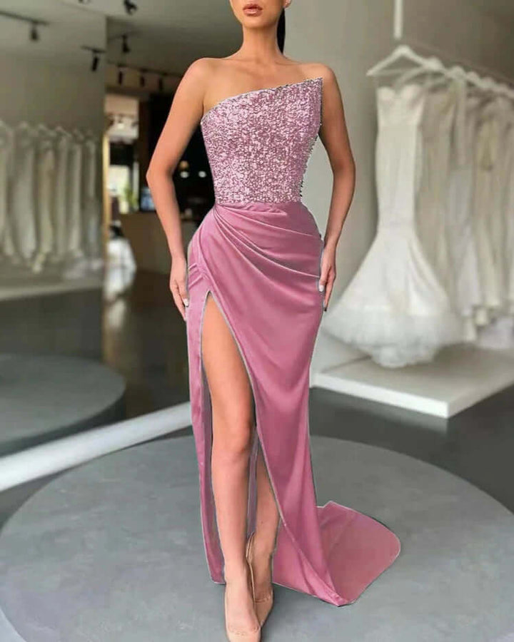Willow | One-Shoulder Sequin Evening Dress with High Slit