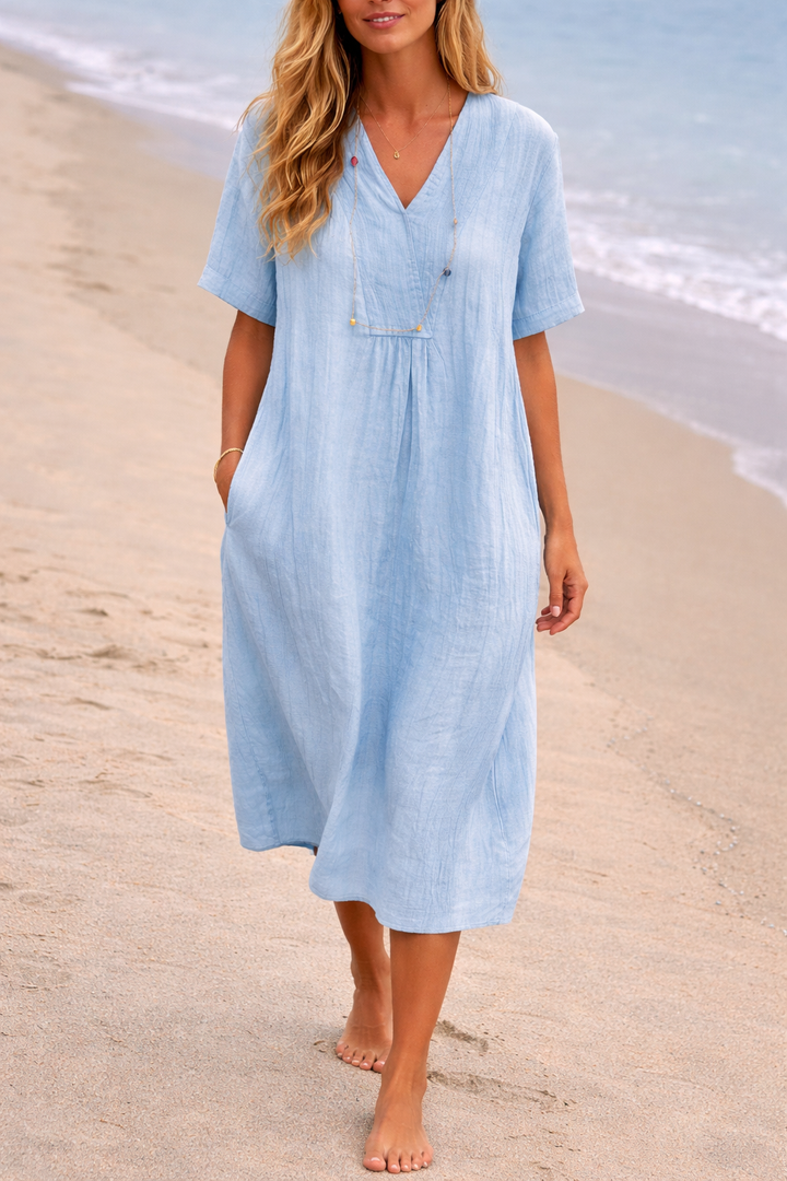 Willow | Polished Relaxed V-Neck Linen Midi Dress
