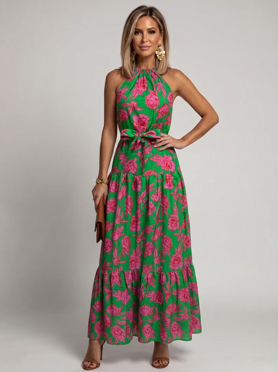 Willow | Stylish Floral Halter Tiered Summer Maxi Dress