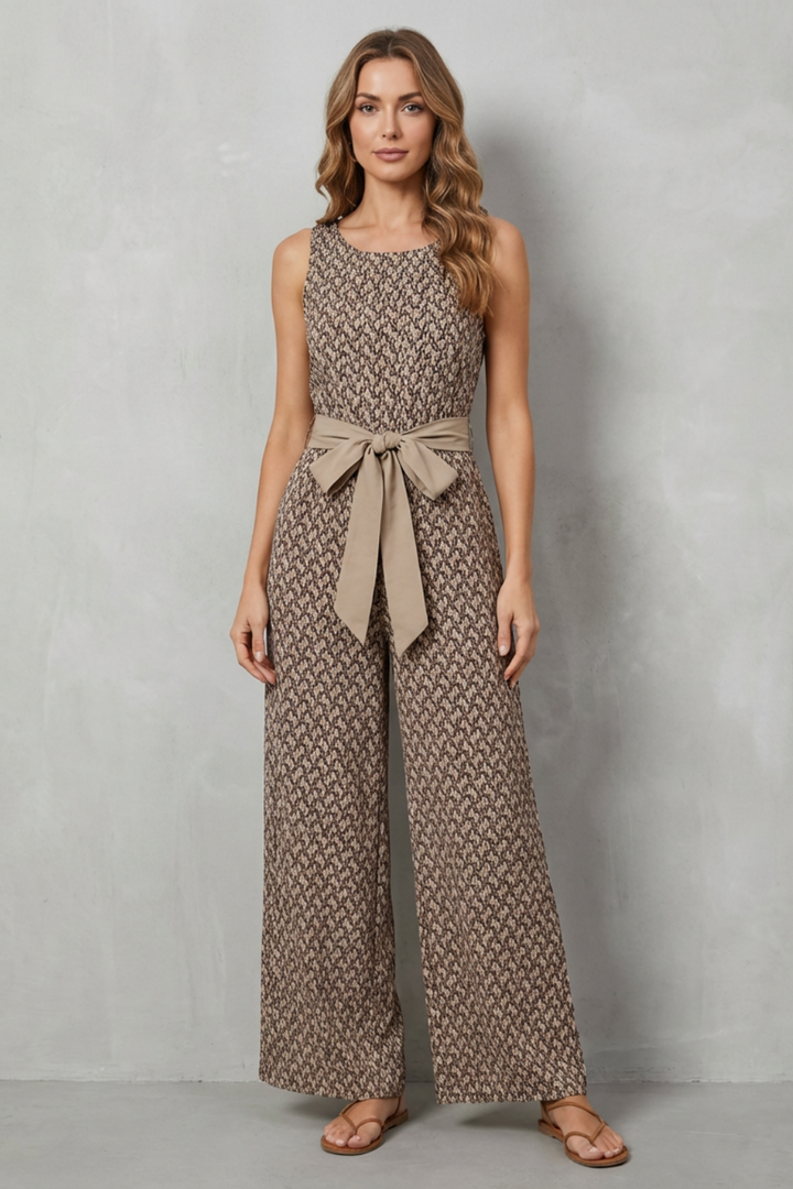 Willow | Timeless Printed Wide Leg Tie-Waist Jumpsuit