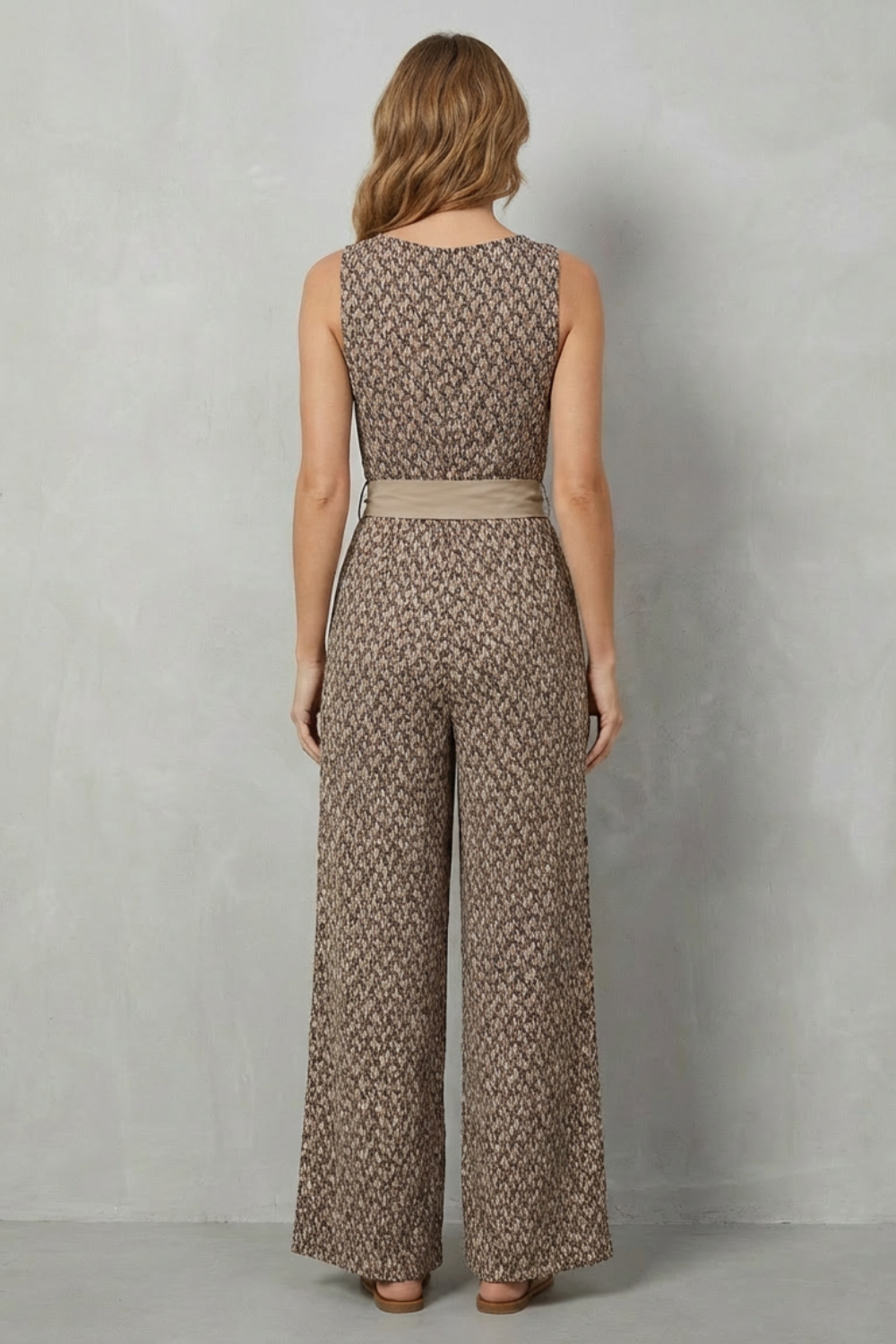 Willow | Timeless Printed Wide Leg Tie-Waist Jumpsuit
