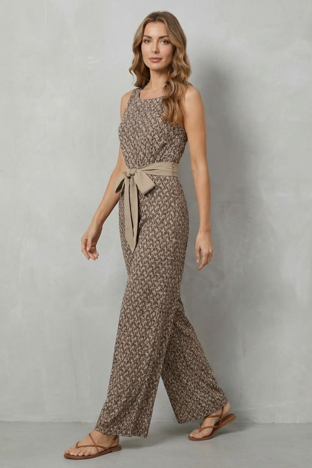 Willow | Timeless Printed Wide Leg Tie-Waist Jumpsuit