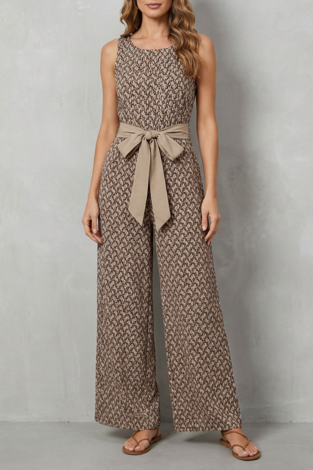 Willow | Timeless Printed Wide Leg Tie-Waist Jumpsuit