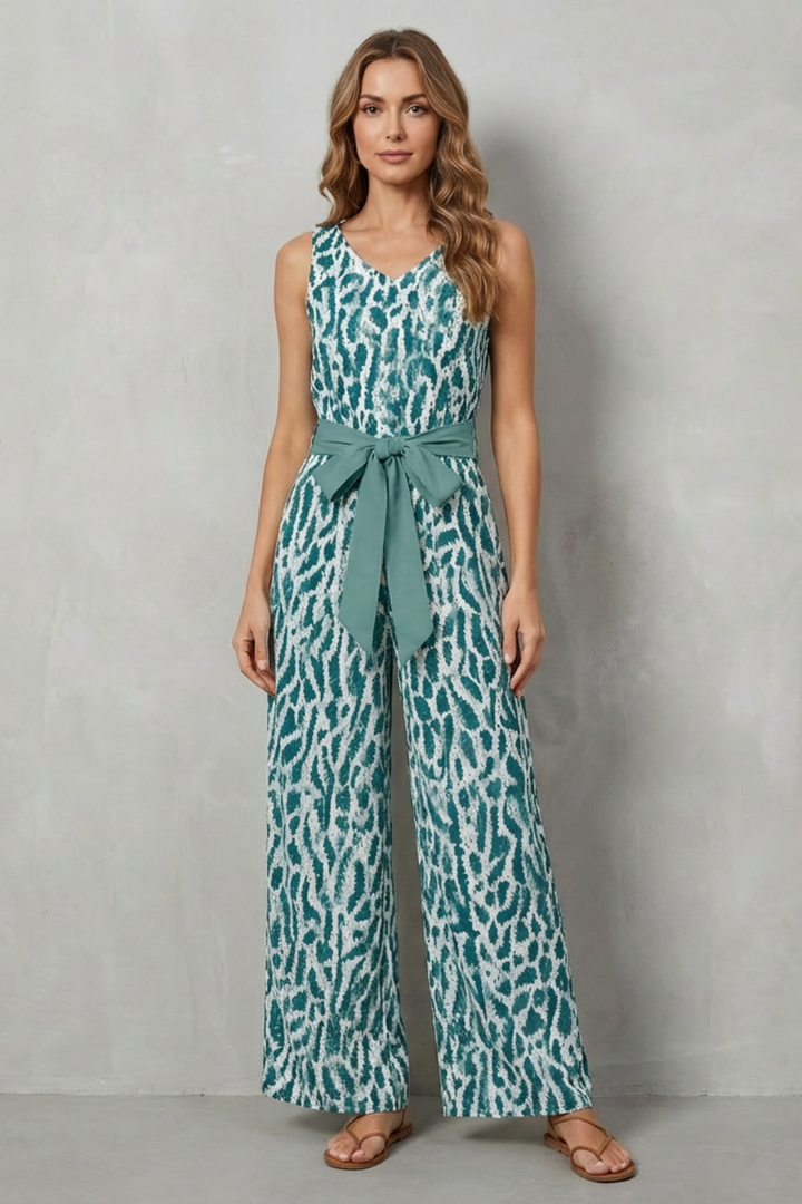 Willow | Timeless Printed Wide Leg Tie-Waist Jumpsuit