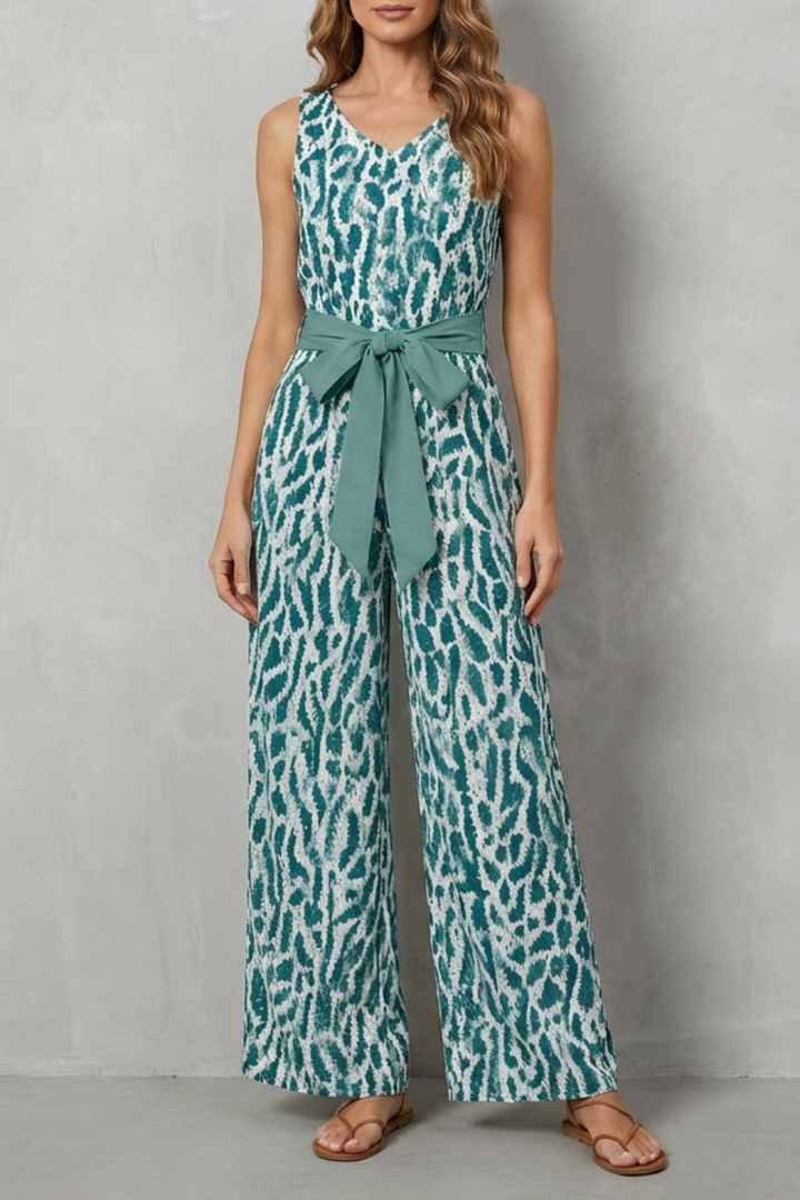 Willow | Timeless Printed Wide Leg Tie-Waist Jumpsuit