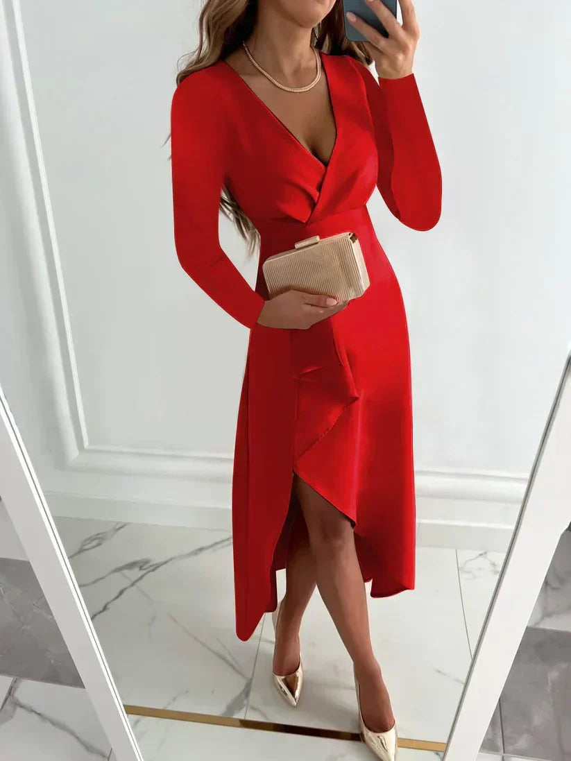 Zara | Chic Wrap V-Neck Long Sleeve Cocktail Dress