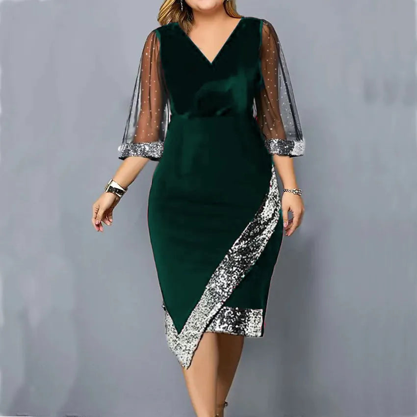 Zara | Refined Sequin Mesh Sleeve Christmas Party Midi Dress