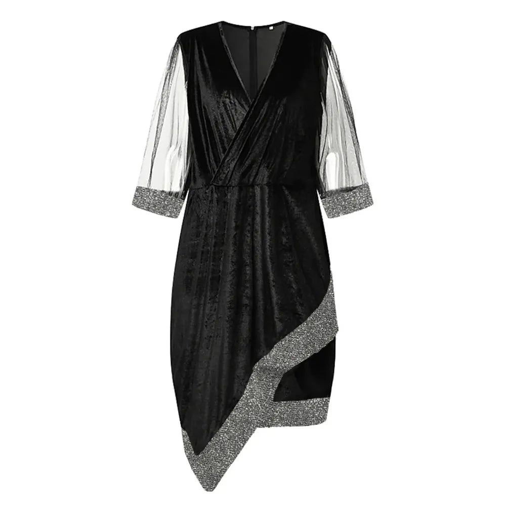 Zara | Refined Sequin Mesh Sleeve Christmas Party Midi Dress