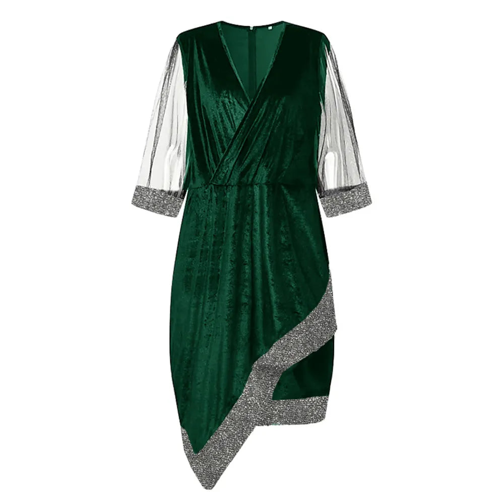 Zara | Refined Sequin Mesh Sleeve Christmas Party Midi Dress