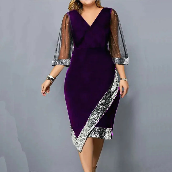 Zara | Refined Sequin Mesh Sleeve Christmas Party Midi Dress