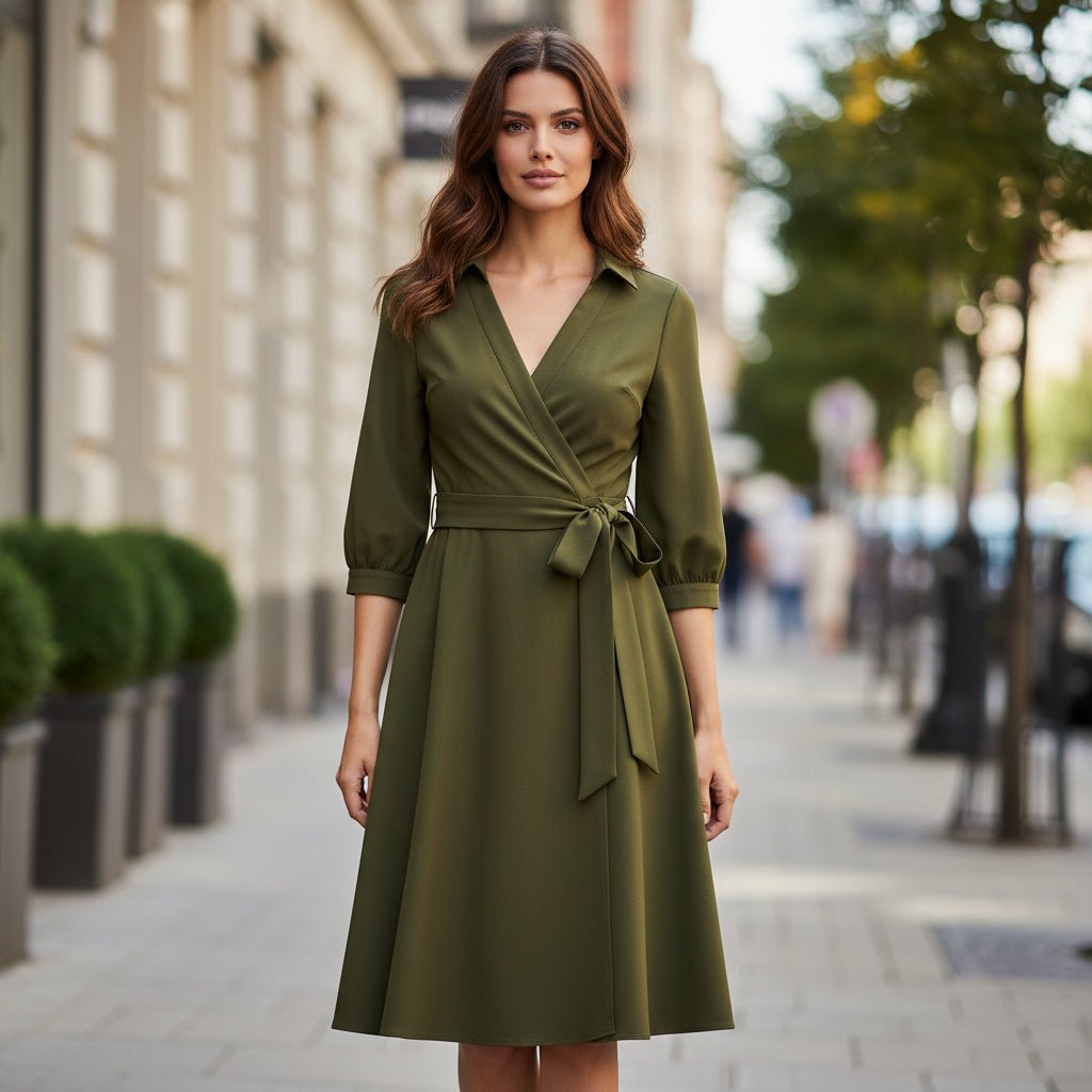 Zara | Sophisticated Collared Belted Wrap Midi Dress