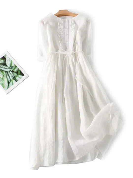 Zoe | Chic Ruffle Front Maxi Linen Dress Women