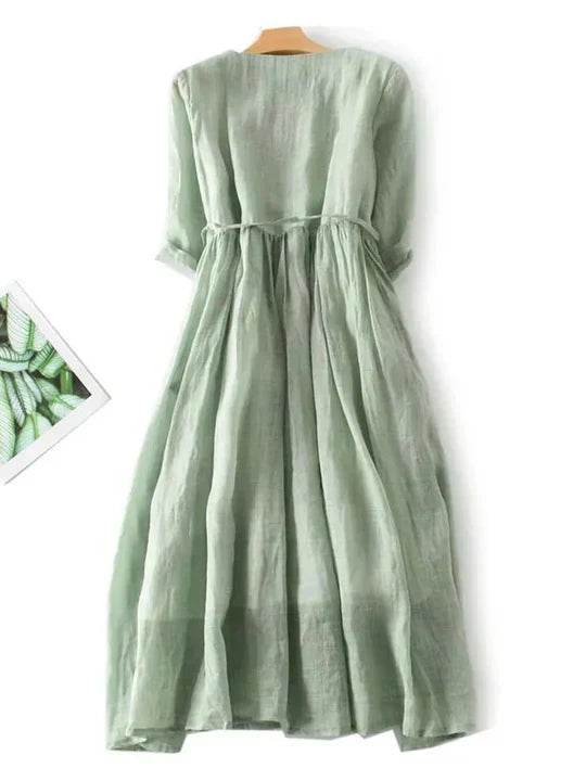 Zoe | Chic Ruffle Front Maxi Linen Dress Women