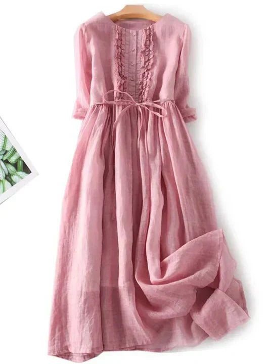 Zoe | Chic Ruffle Front Maxi Linen Dress Women