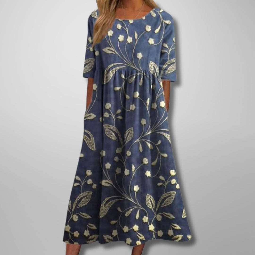 Zoe | Cosy Floral Print Empire Waist Midi Casual Dress