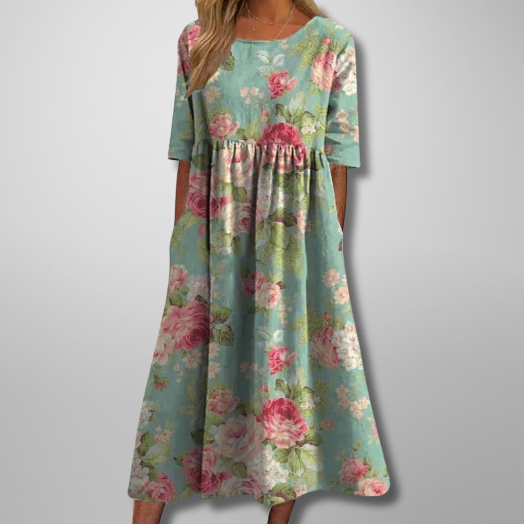 Zoe | Cosy Floral Print Empire Waist Midi Casual Dress