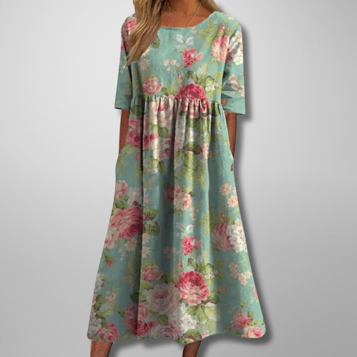 Zoe | Cosy Floral Print Empire Waist Midi Casual Dress