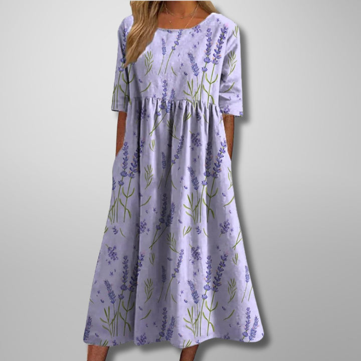 Zoe | Cosy Floral Print Empire Waist Midi Casual Dress
