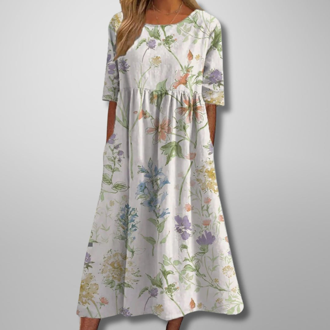 Zoe | Cosy Floral Print Empire Waist Midi Casual Dress