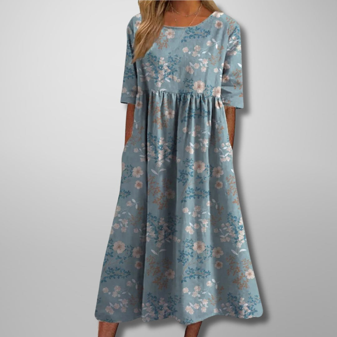 Zoe | Cosy Floral Print Empire Waist Midi Casual Dress