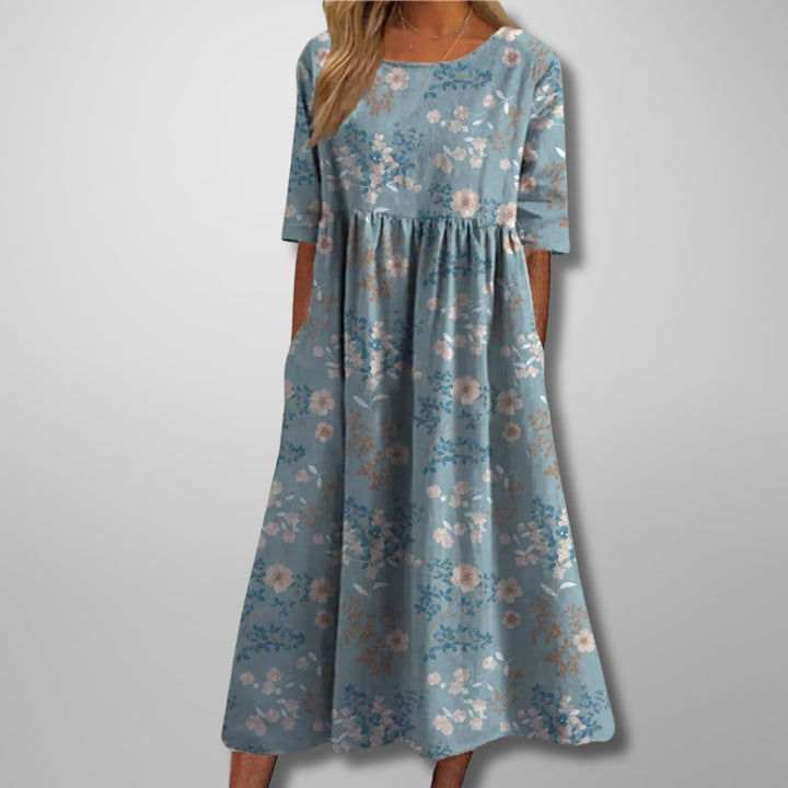 Zoe | Cosy Floral Print Empire Waist Midi Casual Dress
