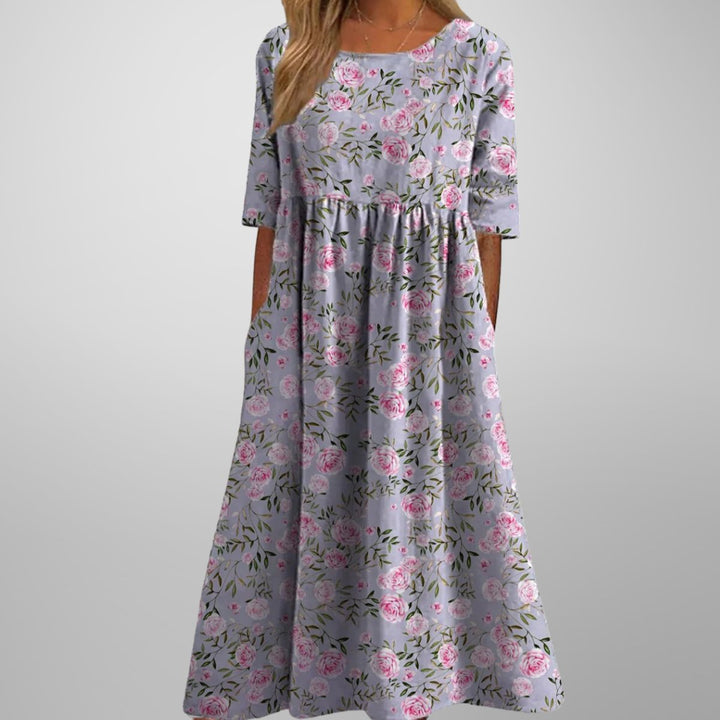 Zoe | Cosy Floral Print Empire Waist Midi Casual Dress