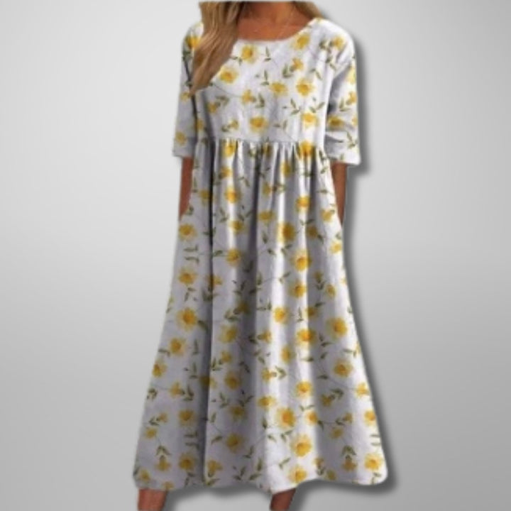 Zoe | Cosy Floral Print Empire Waist Midi Casual Dress