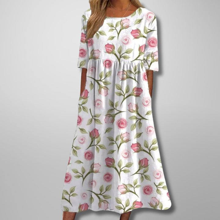 Zoe | Cosy Floral Print Empire Waist Midi Casual Dress