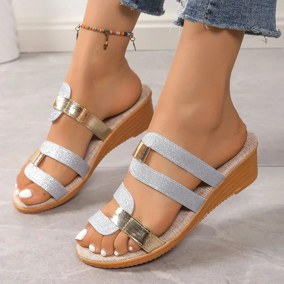 Zoe | Elegant Metallic Strap Platform Sandals