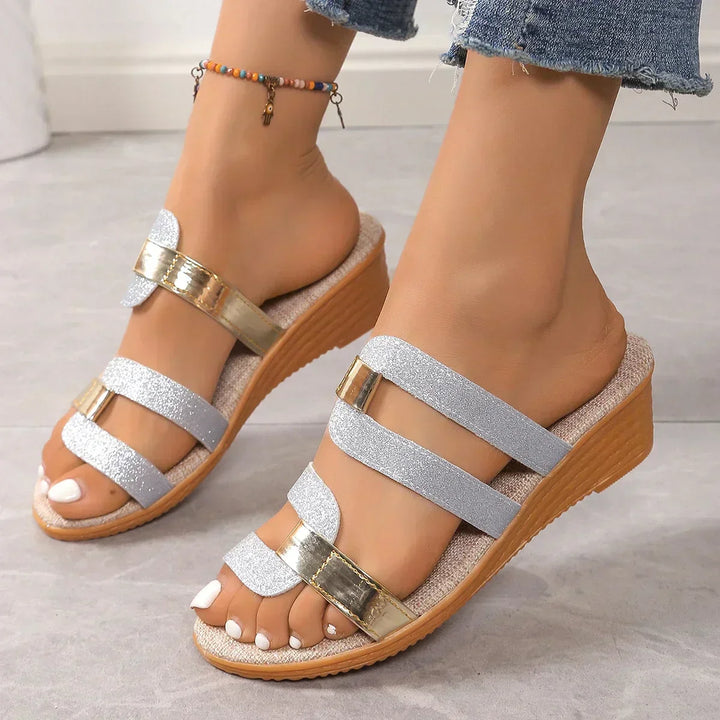 Zoe | Elegant Metallic Strap Platform Sandals