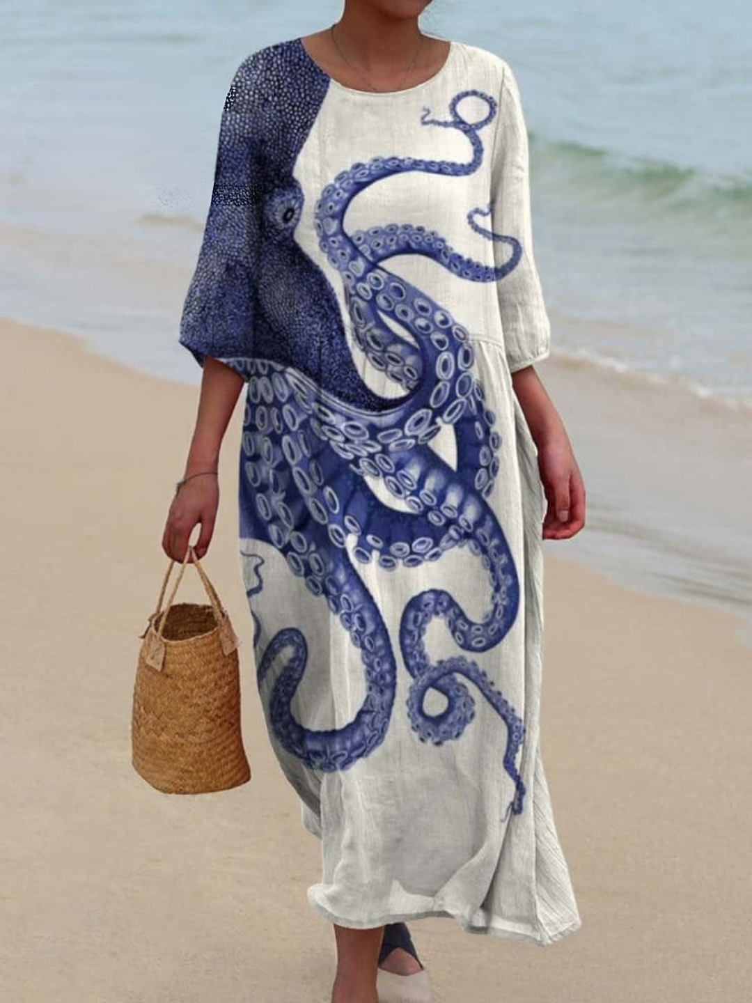 Zoe | Octopus Print V-Neck Midi Casual Dress