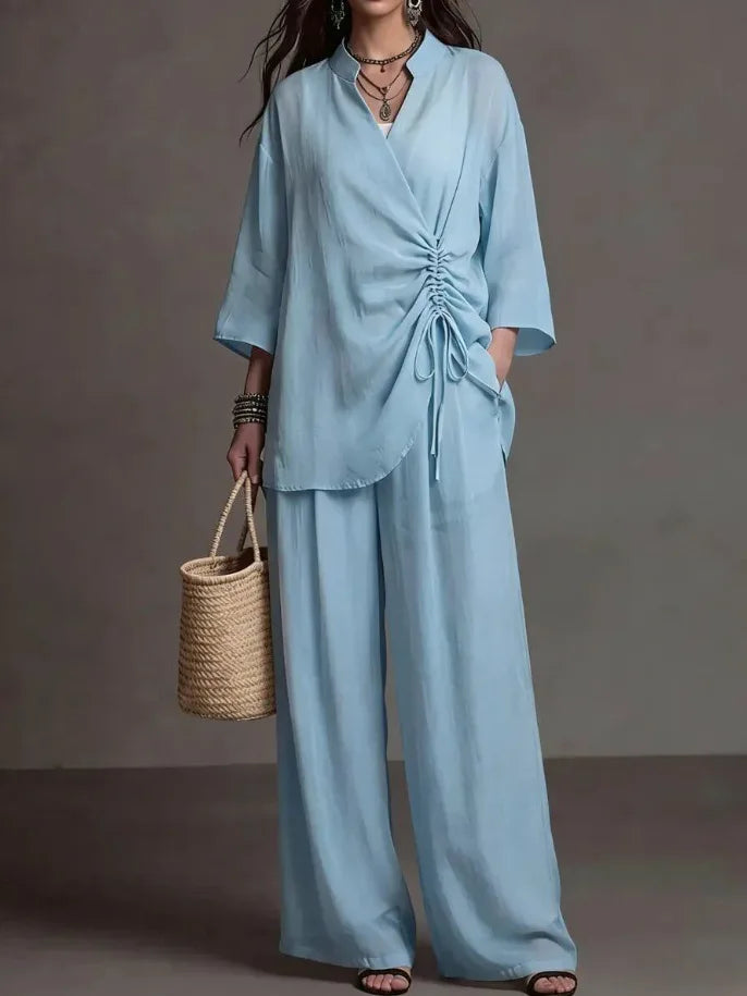 Zoe | Refined Wide Leg Linen Pants Set