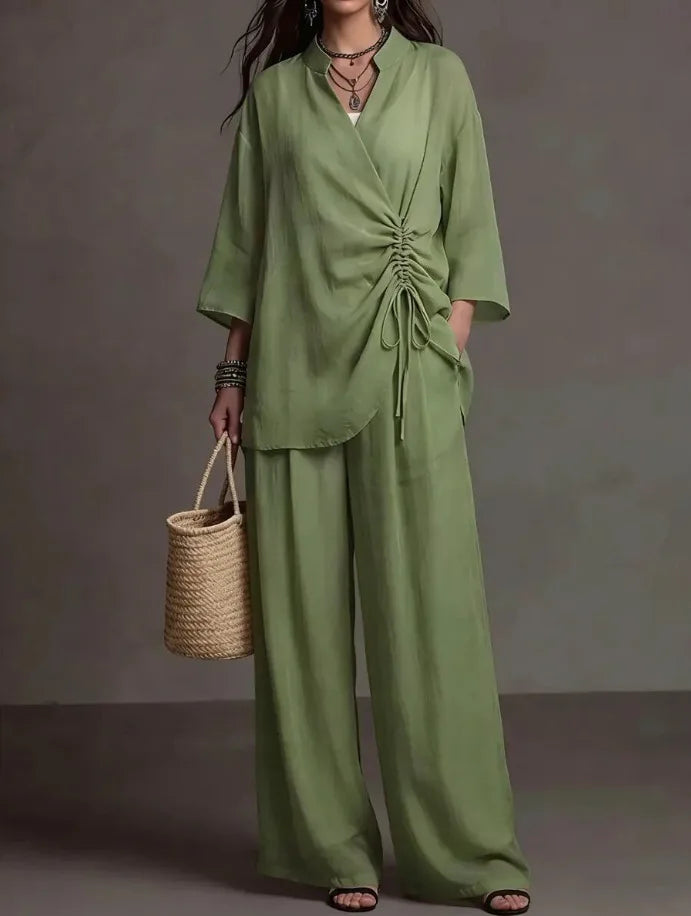 Zoe | Refined Wide Leg Linen Pants Set