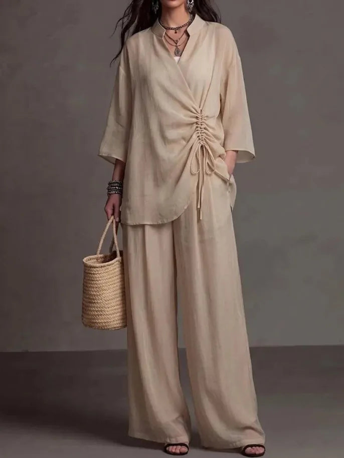Zoe | Refined Wide Leg Linen Pants Set